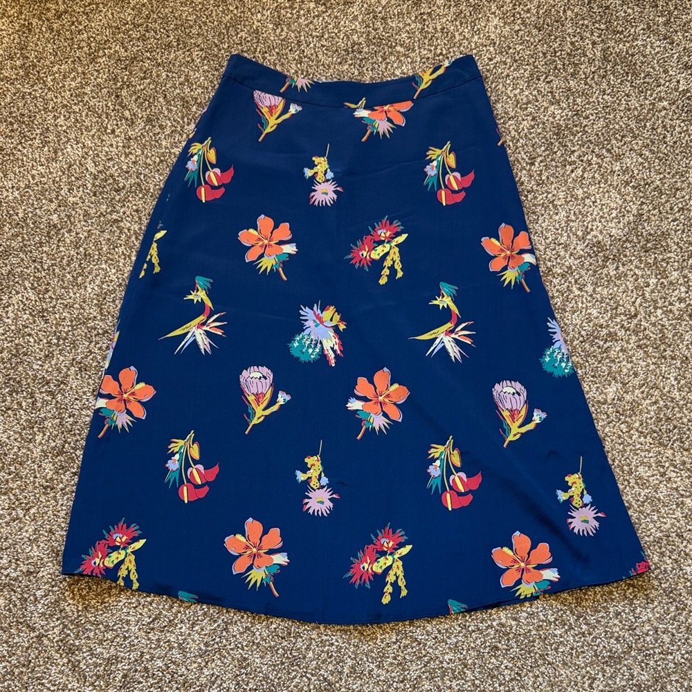 Madewell Navy Floral A-Line Skirt